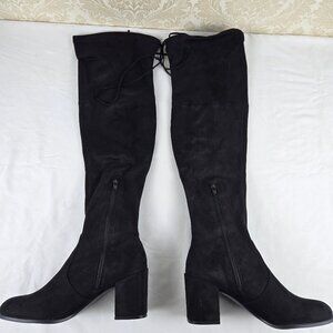 Unisa Size 8M "Denzel" Black Over The Knee Boots Block Heel Almond Toe